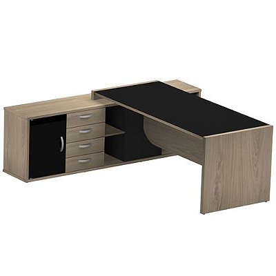 Mesa Up Com Credenza 4 Gavetas - Linha Up Glass