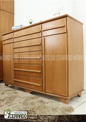 Cômoda de Madeira 05 Gavetas 02 Gavetinhas e 02 Sapateiras puxador Reto