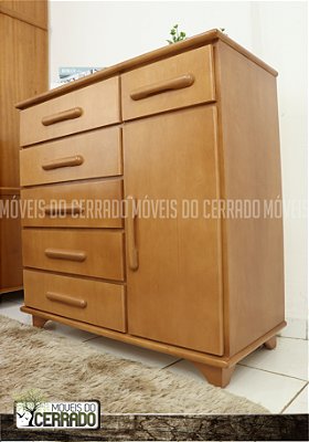 Cômoda de Madeira 05 Gavetas 01 Gavetinha e 0 Sapateira puxador Pão