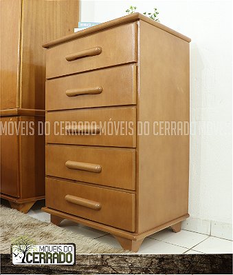 Cômoda de Madeira 05 Gavetas puxador Pão