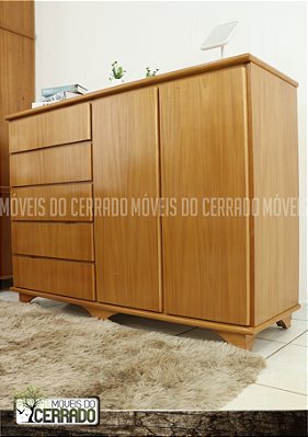 DUPLICADO - Cômoda de Madeira 05 Gavetas e 02 Portas Puxador Cava