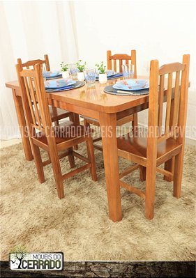 Jogo de Mesa de Madeira Maciça 04 Cadeiras Popular