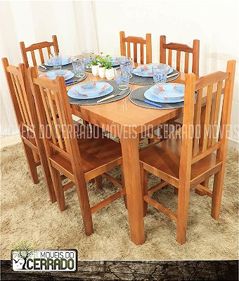 Jogo de Mesa de Madeira Maciça 06 Cadeiras Popular
