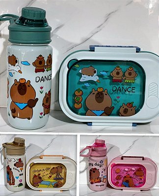KIT INFANTIL MARMITA 18.5X13.5X6CM  COPO C  TAMPA 580ML  GARFO E COLHER TOP2085