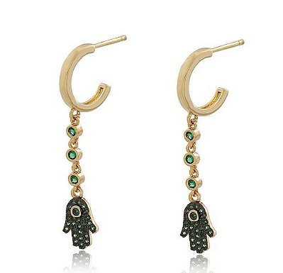 Brinco Meio Argola Hamsá - Verde