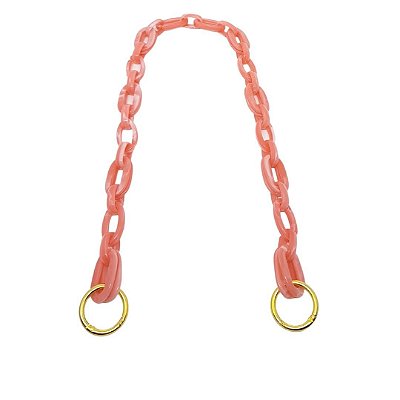 Alça de ombro com elos de resina rosa e argola mosquetão dourado