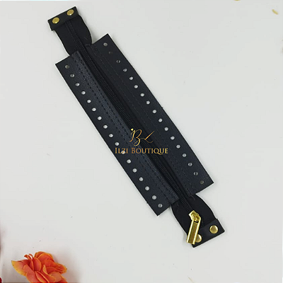 Fecho zíper dourado - preto - 25 cm