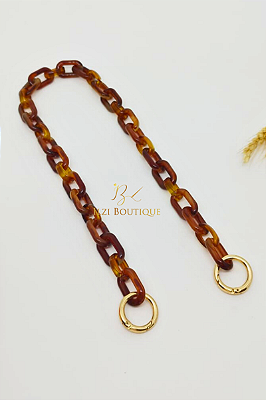 Alça de ombro com elos de resina tartaruga e argola mosquetão dourado