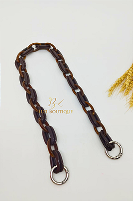 Alça de ombro com elos de resina marrom e argola mosquetão níquel