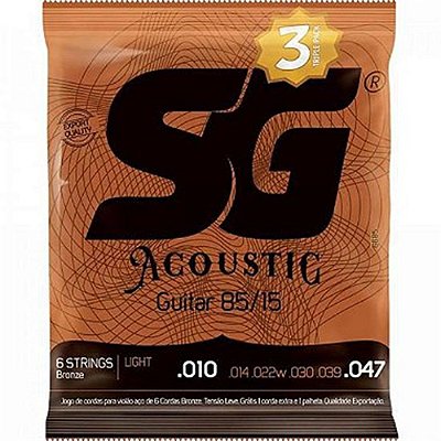 Encordoamentos p/ Violão Aço .010 Bronze 85/15 Light SG (Kit c/ 3) - PCT / 3