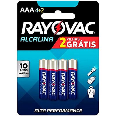 Pilha Palito AAA 4+2 Rayovac Alcalina 6 Unidades