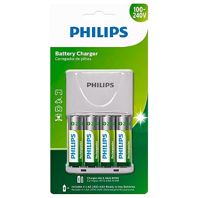Carregador Scb Philips (01 Carregador E 02 Un Pilhas Aa)