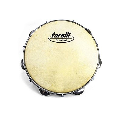 Pandeiro 10" Torelli TP-300PR Injetado Preto Pele Couro Animal