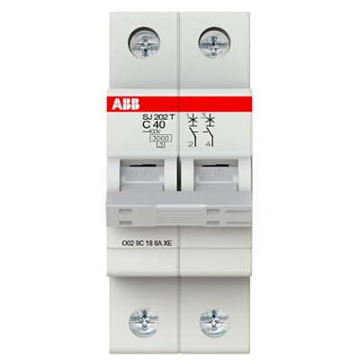 Minidisjuntor ABB SJ202T-C40 - 40A, 2 Polos, Curva C, 3kA/5kA, 400/230V