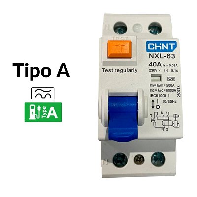 Interruptor Diferencial Bipolar 2p 40a 30ma Wallbox Tipo Classe A 6ka NXL-63 Chint