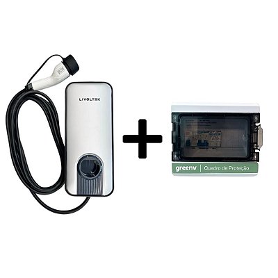 Kit Smart Wallbox Livoltek 7,3 kW + Quadro de Proteção 220V com Prensa Cabo GreenV