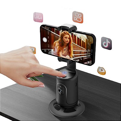 Tripé de mesa para celular com rotação inteligente 360° gravador de vídeo rastreamento de rosto automaticamente