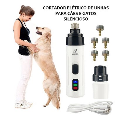 Cortador de unhas elétricos para cães e gatos silencioso bateria recarregáveis por USB duração de 8 horas