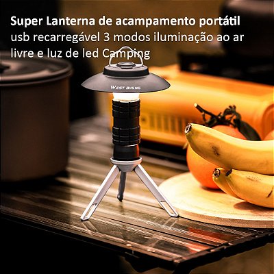 Super Lanterna de acampamento portátil com magnético usb recarregável 3 modos iluminação ao ar livre e luz de led Camping