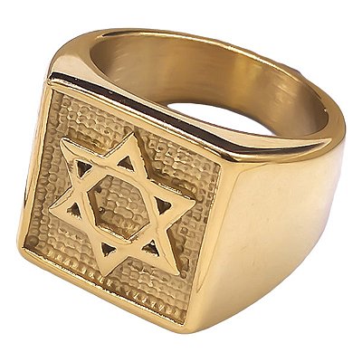 Anel estrela de Davi vintage judaísmo de aço inoxidável banhado a Ouro 18k