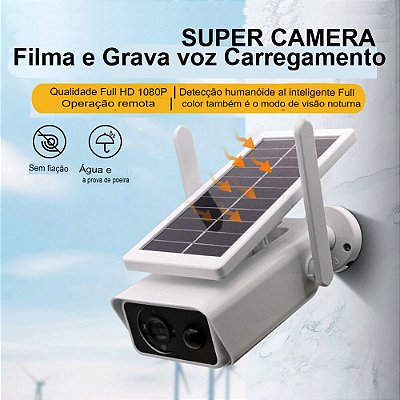 Câmera solar visão Noturna grava e recebe voz wireless powered sensor de movimento com alta definição CCTV PIR IP Wi-Fi 4MP