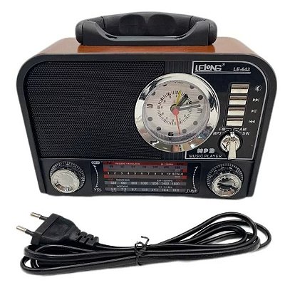 RÁDIO RELÓGIO RETRO BLUETOOTH AM/FM CARTÃO MEMORIA BIVOLT LE643 (6156)