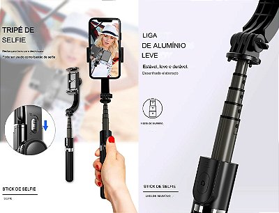 Estabilizador Gimbal portátil para iPhone e androide vara de selfie controle remoto bluetooth sem fio
