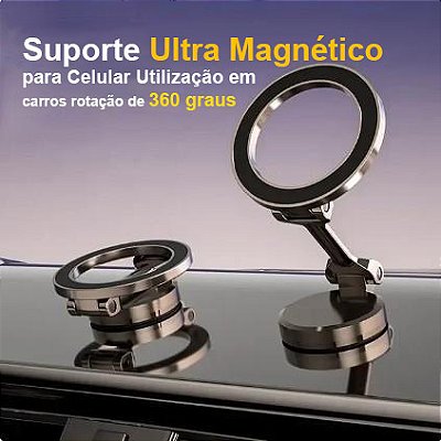 Suporte ultra magnético de celular para carros rotação de 360 graus compacto feito em liga de zinco 3 cores