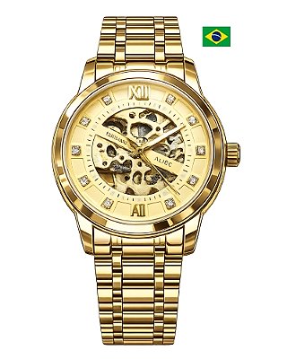 Relógio Masculino Olevs 9901 Automático Luxo Dourado Skeleton - 7 Cores