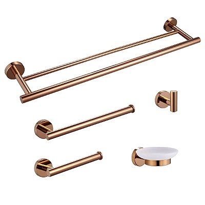 Kit De Acessórios Para Banheiro 5Pçs Inox Venice Rose Gold