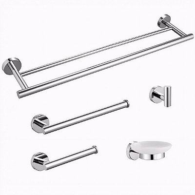 Kit De Acessórios Para Banheiro 5 Pçs Aço Inox Venice Polido Cromado