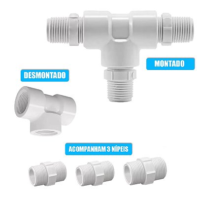 Conexão T roscado Adaptador de PVC 1/2 Polegada com 3 Niples
