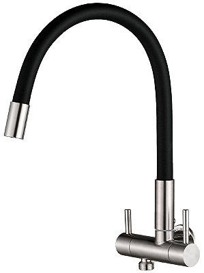 Torneira de Parede Flexível Saída Dupla Double Flex Inox Escovado Maquina de Lavar Lava Louças Purificador