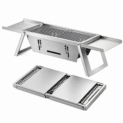 Churrasqueira Portátil Desmontável a Carvão Flex Grill Fabricada em Inox Escovado