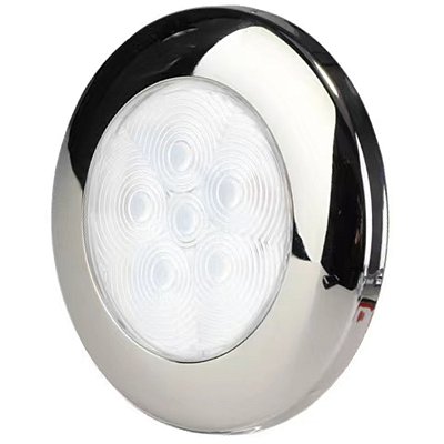 Luz de Teto ou Cabine em LED Redonda Luz Branca Fria 6000K com Acabamento em Aço Inox