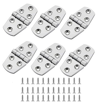 Dobradiças Reforçadas Kit com 6 unidades em Aço Inox 76x38x5mm para Lancha, Barco e Veleiro