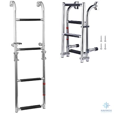 Escada Articulada Dobrável 4 Degraus Aço Inox 316 para Barco Lancha ou Veleiro