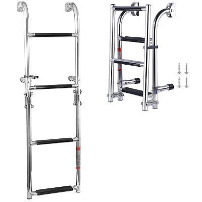 Escada Articulada Dobrável 4 Degraus Aço Inox 316 para Barco Lancha ou Veleiro