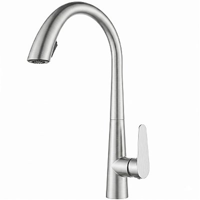 Torneira de Cozinha Gourmet Extensível Misturador Monocomando Curve Inox Escovado