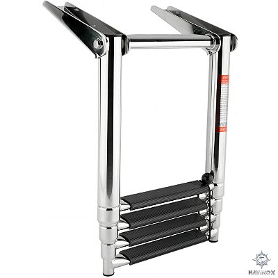 Escada Telescópica Retrátil 4 Degraus Aço Inox Barco Lancha Veleiro