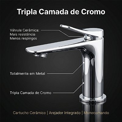 Torneira de Banheiro Lavabo Misturador Monocomando Paris Cromo