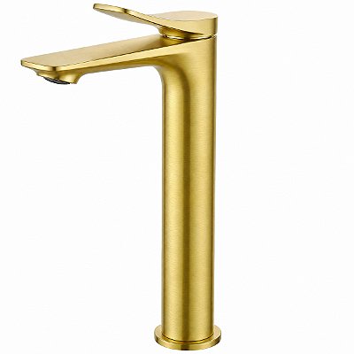 Torneira de Banheiro Lavabo Bica Alta Misturador Monocomando Paris Dourada Escovada