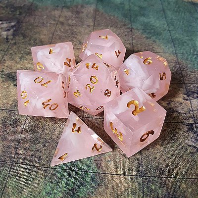 Rosa Quartzo - set padrao 7 dados RPG  - Entrega Imediata