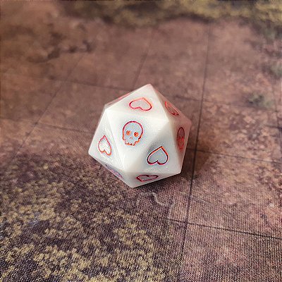 Dado d20 Single - Salva Guarda -  Branco e rosa