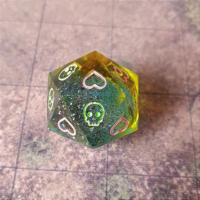 Dado d20 Single - Salva Guarda - Verde e Amarelo