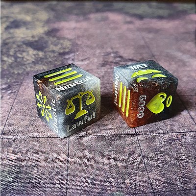 Par D6 de Alinhamento para RPG -  Preto Dourado e Branco