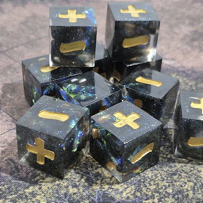 Conjunto de 10 Dados Fate (Fudge Dice) - Black Hole - Entrega Imediata