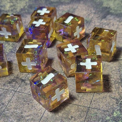 Conjunto de 10 Dados Fate (Fudge Dice) - Dois Reinos - Entrega Imediata