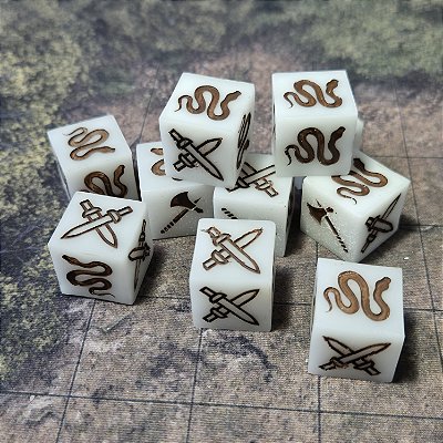 Mouse Guard RPG - Conjunto de 10 Dados Branco  – Acabamento Fosco - Entrega Imediata