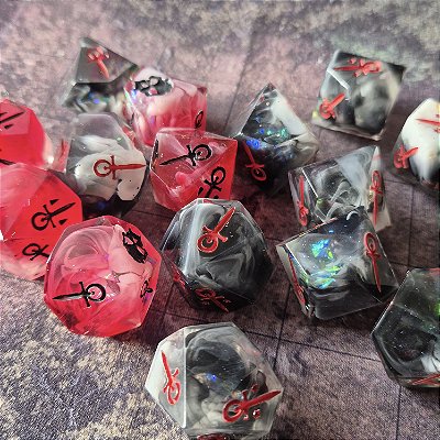 Conjunto 15 dados RPG Vampiro a Mascara - V5 - modelo Premium V² - Entrega Imediata